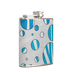 White and Blue Polka Dot Zebra Hip Flask