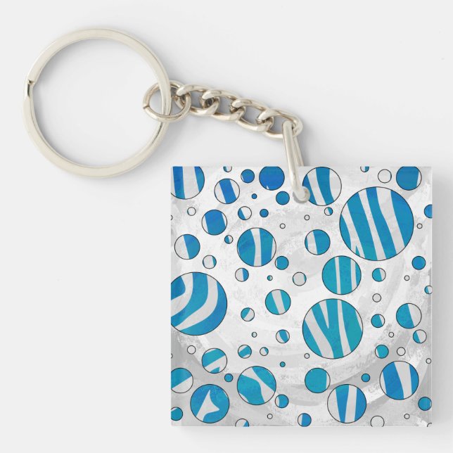 White and Blue Polka Dot Zebra Key Ring (Front)