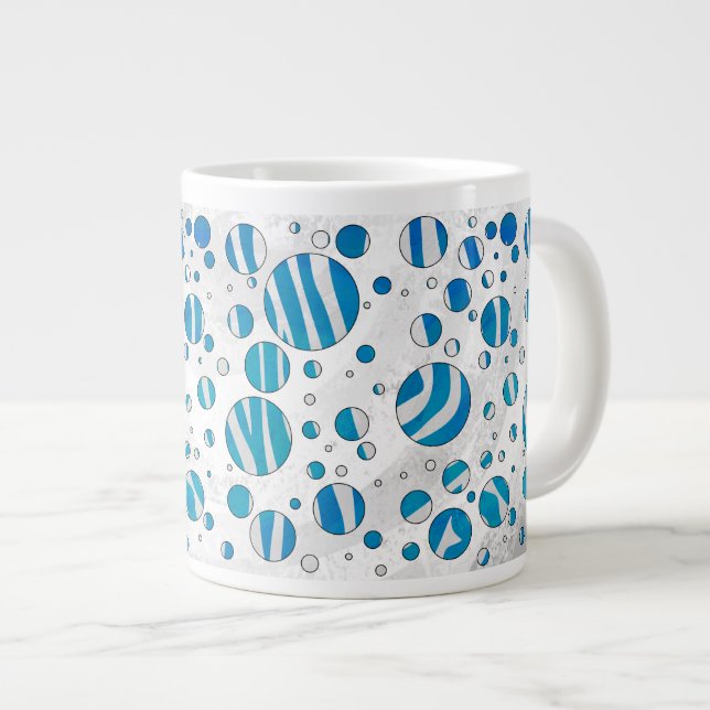 White and Blue Polka Dot Zebra Large Coffee Mug (Front Right)