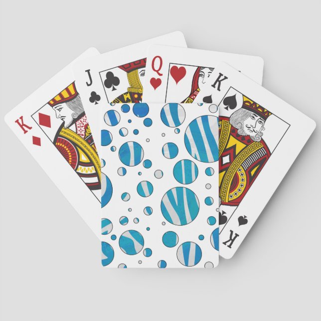 White and Blue Polka Dot Zebra Playing Cards (Back)