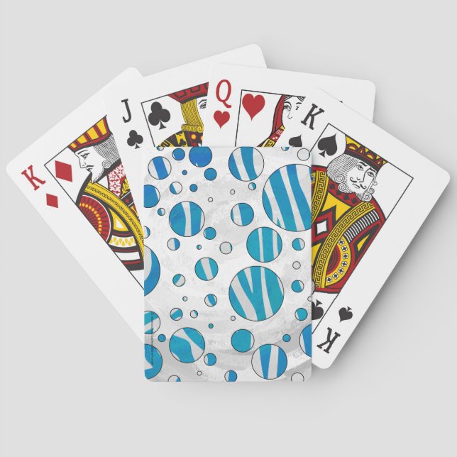 White and Blue Polka Dot Zebra Playing Cards (Back)