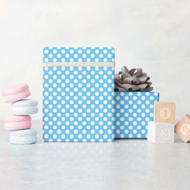 White and Blue Polka Dots  Wrapping Paper (Baby Shower)