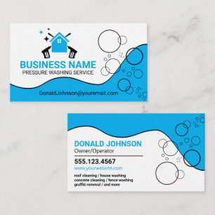 White and Blue Pressure Washing House Cleaning Business Card
