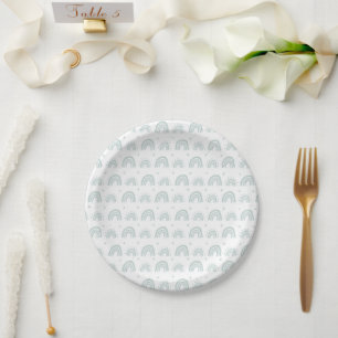 White And Blue Rainbow Babyshower New Baby Plate