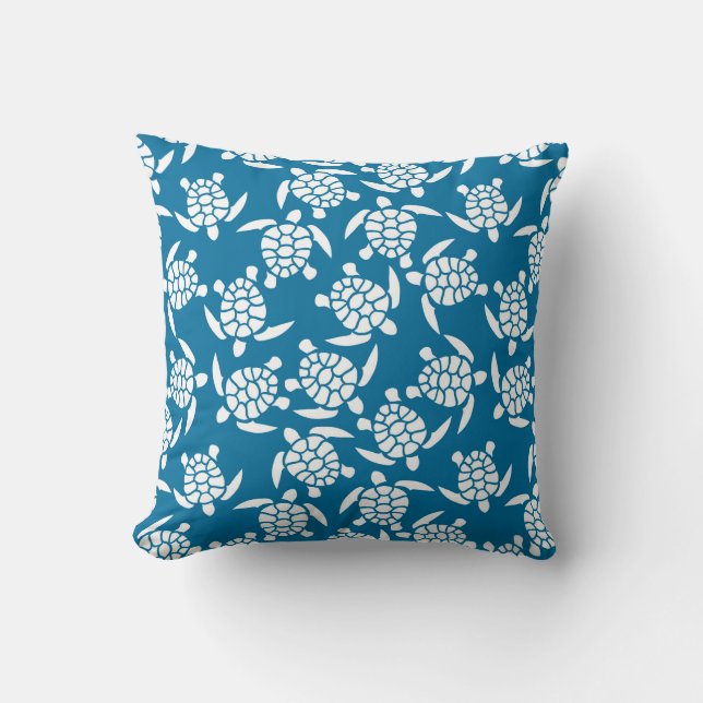 White And Blue Repeat Motif | Sea Turtle Pattern Cushion (Front)