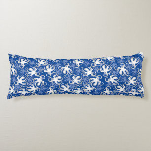 White And Blue Repeating Motif Octopus Pattern Body Cushion