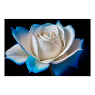White and Blue Rose Poster