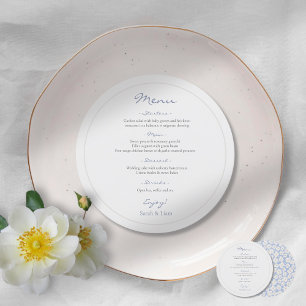 White and Blue Round Floral Wedding Menu