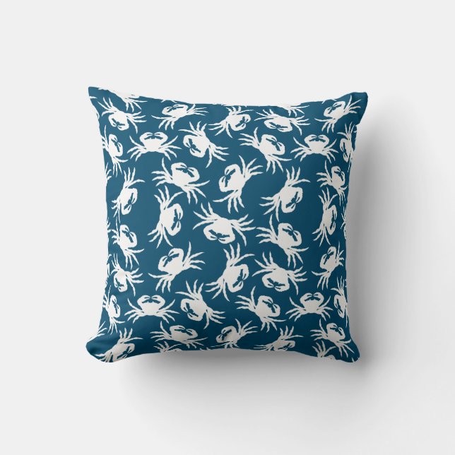 White and Blue Seamless Crab Pattern Cushion (Front)