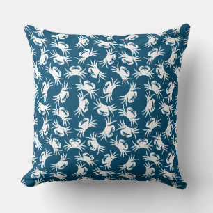 White and Blue Seamless Crab Pattern Cushion