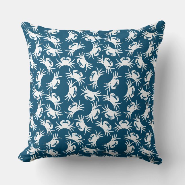 White and Blue Seamless Crab Pattern Cushion (Front)