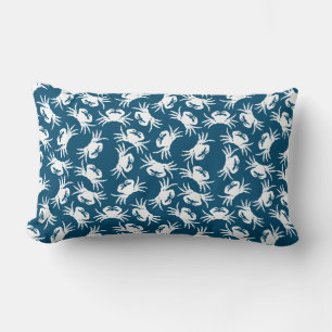 White and Blue Seamless Crab Pattern Lumbar Cushion