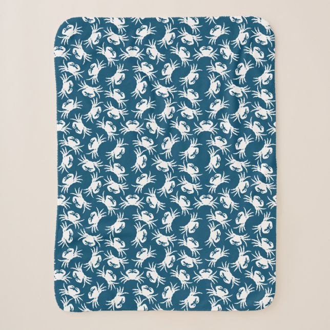 White and Blue Seamless Crab Pattern Sherpa Blanket (Front)