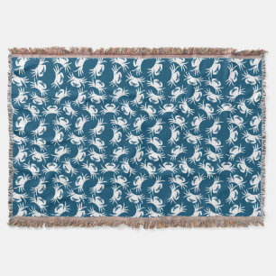 White and Blue Seamless Crab Pattern Throw Blanket