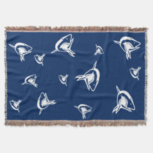 WHITE and blue shark frenzy coastal living Throw Blanket