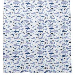 White and Blue Shark Silhouette Pattern Shower Curtain