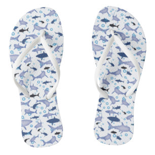 White and Blue Shark Silhouette Pattern Thongs