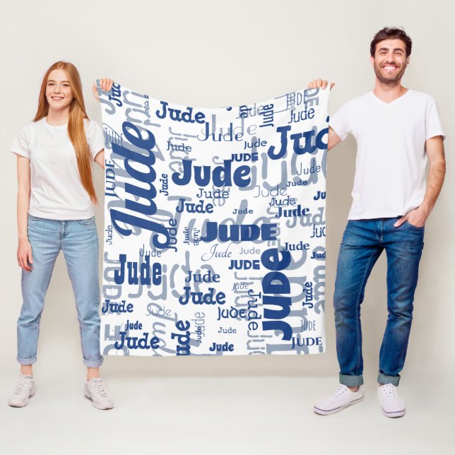 White and Blue Short Name Repeating Pattern Modern Fleece Blanket (In Situ)