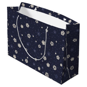 White and blue small Japanese flowers patter Large Gift Bag