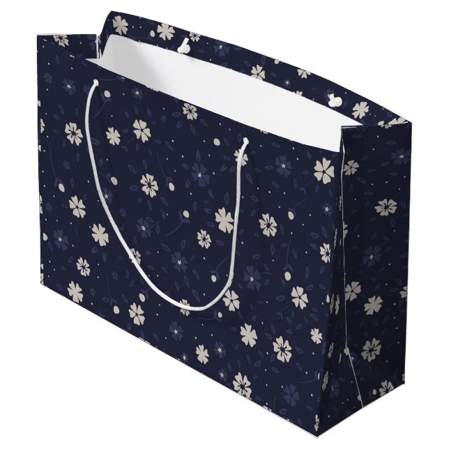 White and blue small Japanese flowers patter Large Gift Bag (Back Angled)