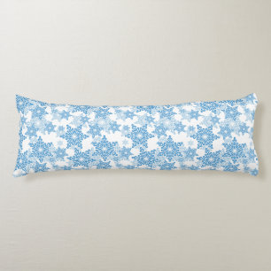 White and Blue Snowflake Seamless Pattern Body Cushion