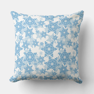 White and Blue Snowflake Seamless Pattern Cushion