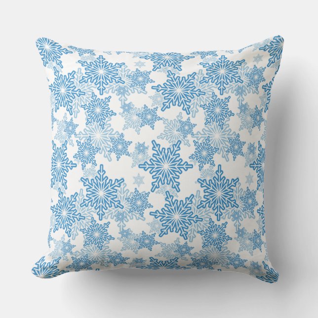 White and Blue Snowflake Seamless Pattern Cushion (Front)