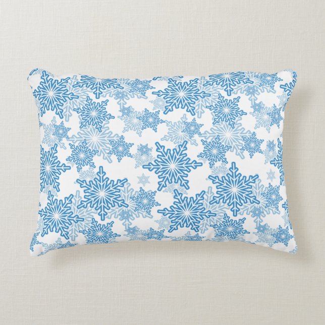 White and Blue Snowflake Seamless Pattern Decorative Cushion (Front)