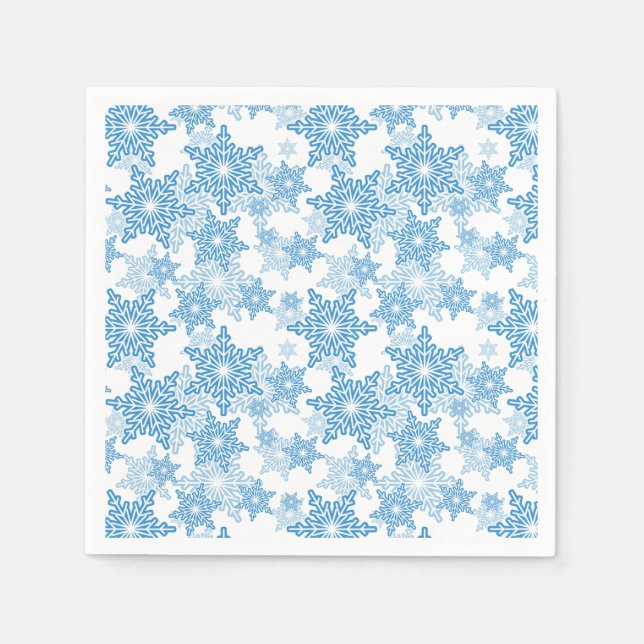 White and Blue Snowflake Seamless Pattern Napkin (Front)