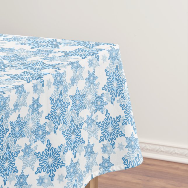 White and Blue Snowflake Seamless Pattern Tablecloth (In Situ)