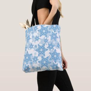 White and Blue Snowflake Seamless Pattern Tote Bag