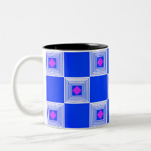 White and Blue Square Funnel Two-Tone Coffee Mug