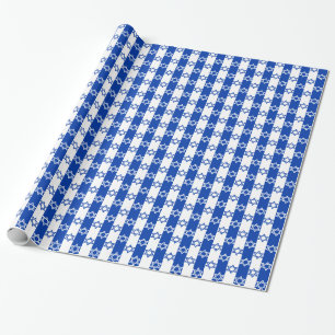 White and Blue Star of David Stripe Wrapping Paper