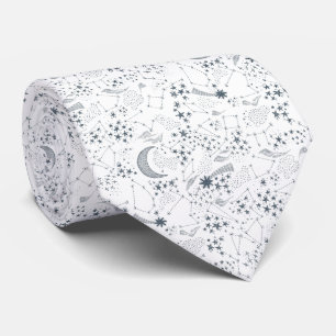 White And Blue Starry Moon Pattern Tie