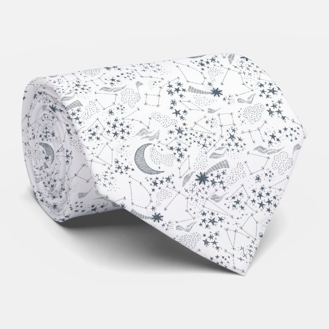 White And Blue Starry Moon Pattern Tie (Rolled)