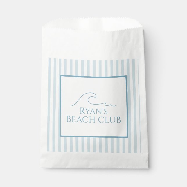 White and Blue Stripe Beach Club Cabana Birthday  Favour Bag (Front)