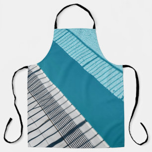 White and blue striped textile apron