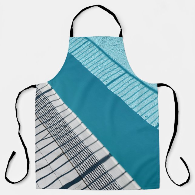 White and blue striped textile apron (Front)