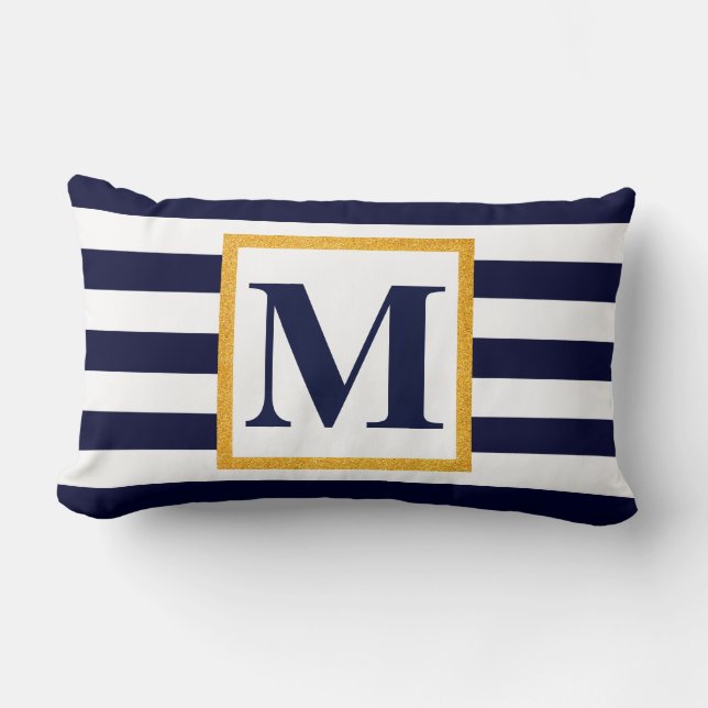 White and Blue Stripes Lumbar Cushion (Front)