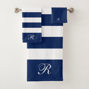 White and blue stripes pattern bath towel set