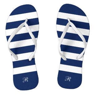 White and blue stripes pattern thongs