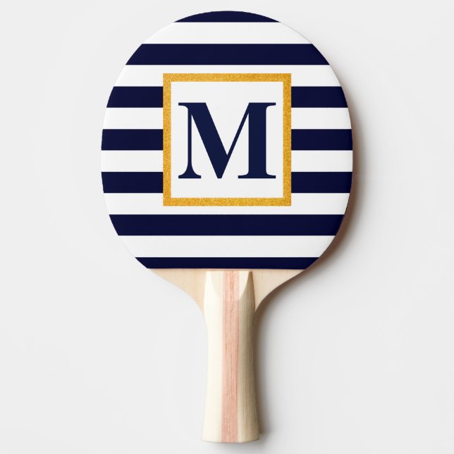 White and Blue Stripes Ping Pong Paddle (Front)