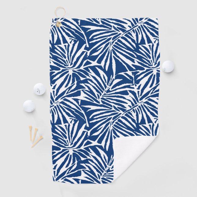 White And Blue Tropical Leaf Repeating Pattern Golf Towel (InSitu)