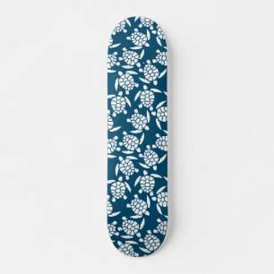 White and Blue Turtle Silhouette Pattern Skateboard