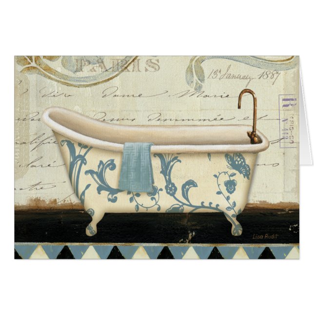 White and Blue Vintage Bath Tub (Front Horizontal)