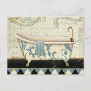 White and Blue Vintage Bath Tub Postcard