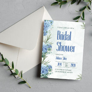 White and Blue Watercolor Floral Bridal Shower  Invitation
