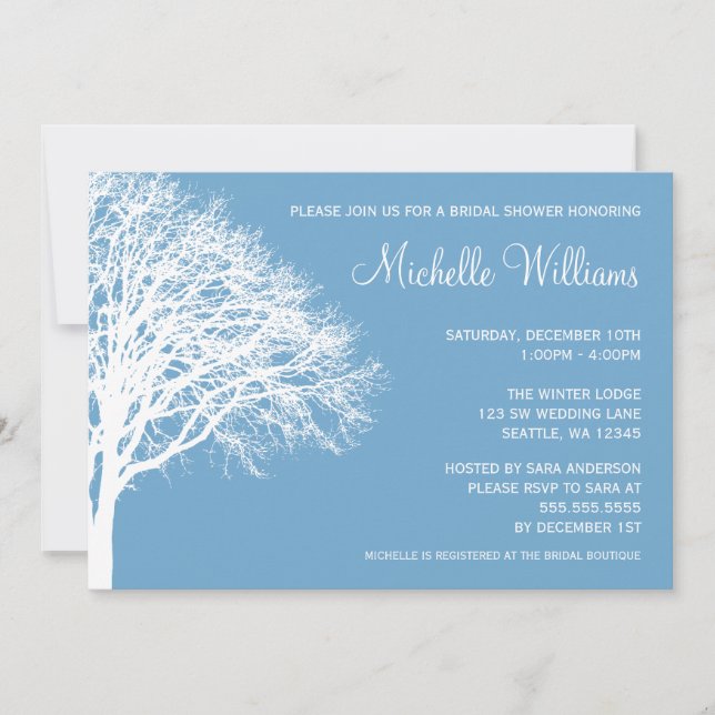 White and Blue Winter Oak Bridal Shower Invitation (Front)