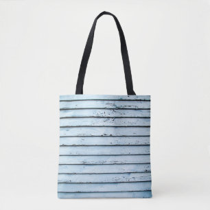 White and blue wooden surface tote bag