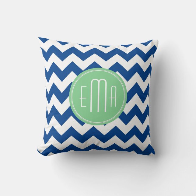 White And Blue Zigzag Chevron Cushion (Front)